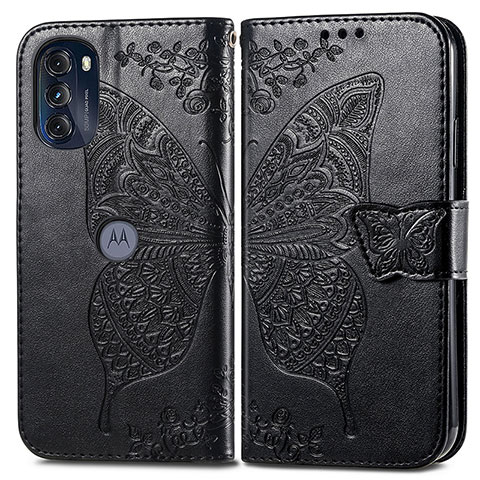 Coque Portefeuille Papillon Livre Cuir Etui Clapet pour Motorola Moto G 5G (2022) Noir