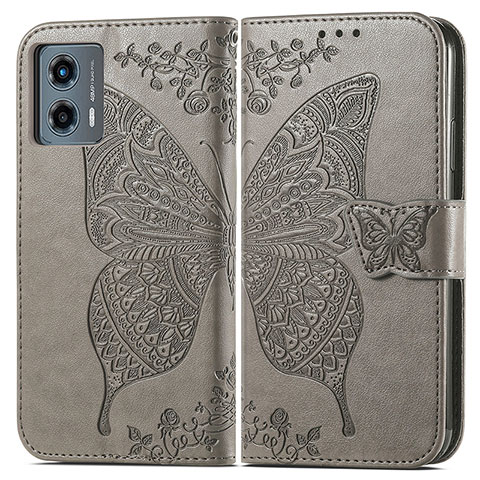 Coque Portefeuille Papillon Livre Cuir Etui Clapet pour Motorola Moto G 5G (2023) Gris