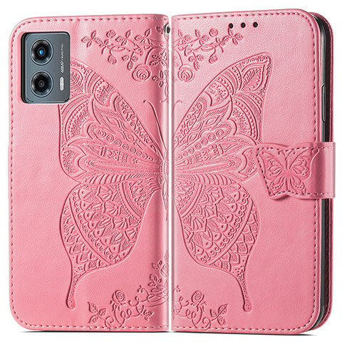 Coque Portefeuille Papillon Livre Cuir Etui Clapet pour Motorola Moto G 5G (2023) Rose Rouge