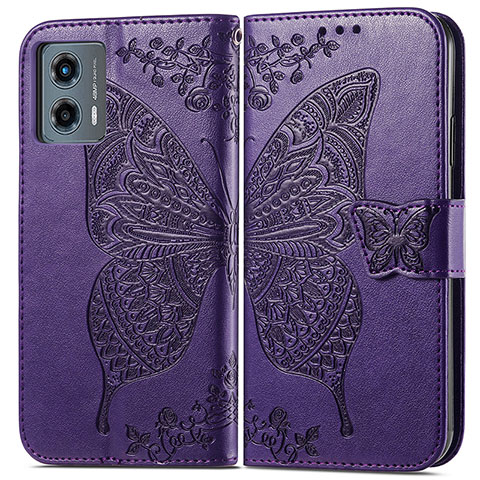 Coque Portefeuille Papillon Livre Cuir Etui Clapet pour Motorola Moto G 5G (2023) Violet