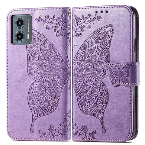 Coque Portefeuille Papillon Livre Cuir Etui Clapet pour Motorola Moto G 5G (2023) Violet Clair