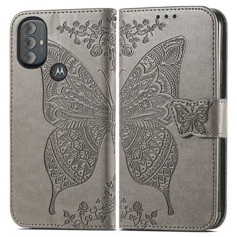 Coque Portefeuille Papillon Livre Cuir Etui Clapet pour Motorola Moto G Play (2023) Gris