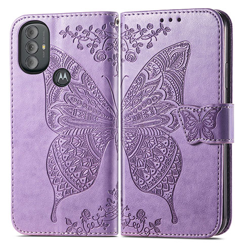 Coque Portefeuille Papillon Livre Cuir Etui Clapet pour Motorola Moto G Play (2023) Violet Clair