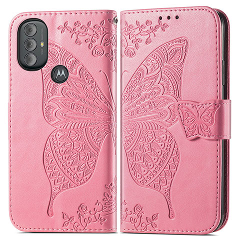 Coque Portefeuille Papillon Livre Cuir Etui Clapet pour Motorola Moto G Power (2022) Rose Rouge