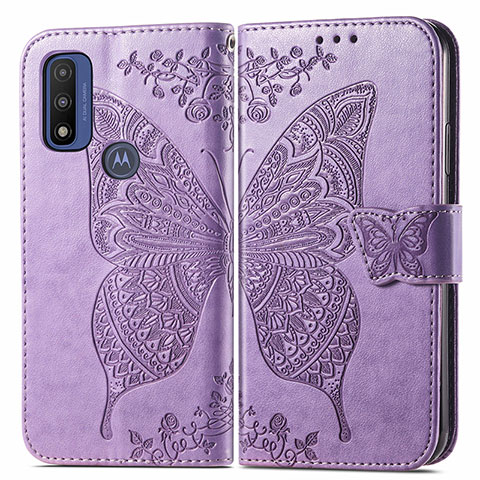 Coque Portefeuille Papillon Livre Cuir Etui Clapet pour Motorola Moto G Pure Violet Clair