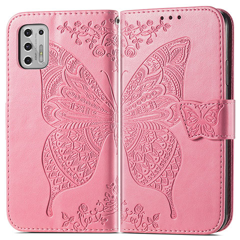 Coque Portefeuille Papillon Livre Cuir Etui Clapet pour Motorola Moto G Stylus (2021) Rose Rouge