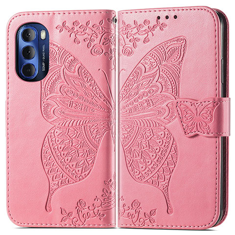 Coque Portefeuille Papillon Livre Cuir Etui Clapet pour Motorola Moto G Stylus (2022) 4G Rose Rouge