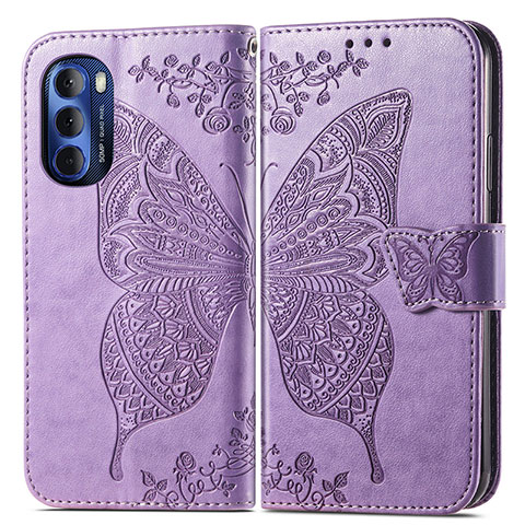 Coque Portefeuille Papillon Livre Cuir Etui Clapet pour Motorola Moto G Stylus (2022) 4G Violet Clair