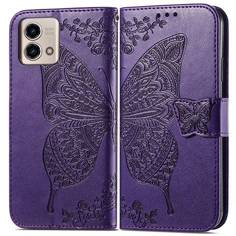 Coque Portefeuille Papillon Livre Cuir Etui Clapet pour Motorola Moto G Stylus (2023) 4G Violet