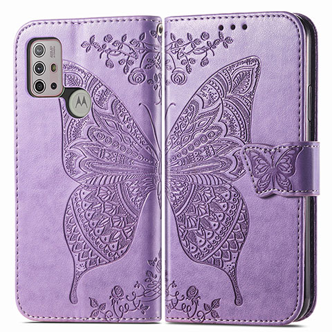 Coque Portefeuille Papillon Livre Cuir Etui Clapet pour Motorola Moto G10 Violet Clair