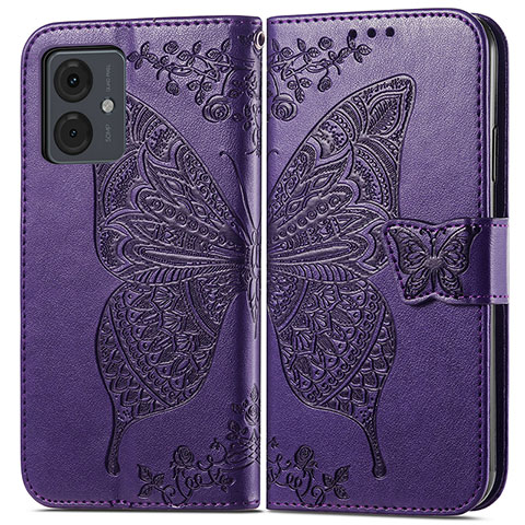 Coque Portefeuille Papillon Livre Cuir Etui Clapet pour Motorola Moto G14 Violet