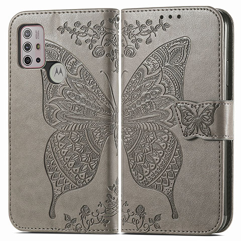 Coque Portefeuille Papillon Livre Cuir Etui Clapet pour Motorola Moto G20 Gris