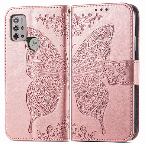 Coque Portefeuille Papillon Livre Cuir Etui Clapet pour Motorola Moto G20 Rose