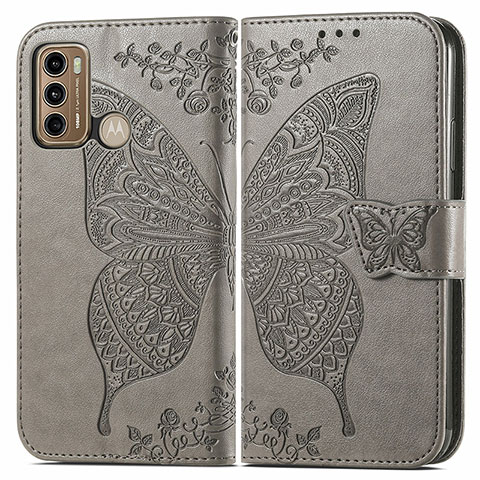 Coque Portefeuille Papillon Livre Cuir Etui Clapet pour Motorola Moto G40 Fusion Gris