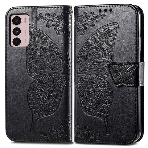 Coque Portefeuille Papillon Livre Cuir Etui Clapet pour Motorola Moto G42 Noir