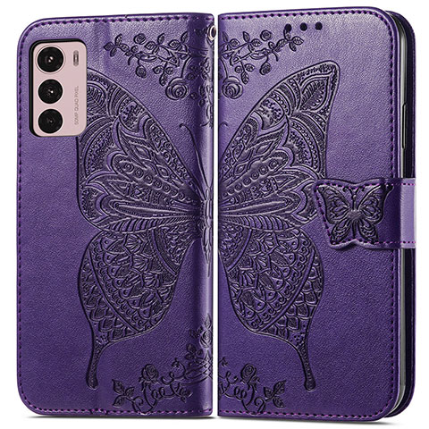 Coque Portefeuille Papillon Livre Cuir Etui Clapet pour Motorola Moto G42 Rose