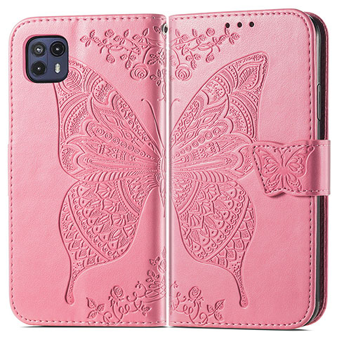 Coque Portefeuille Papillon Livre Cuir Etui Clapet pour Motorola Moto G50 5G Rose Rouge