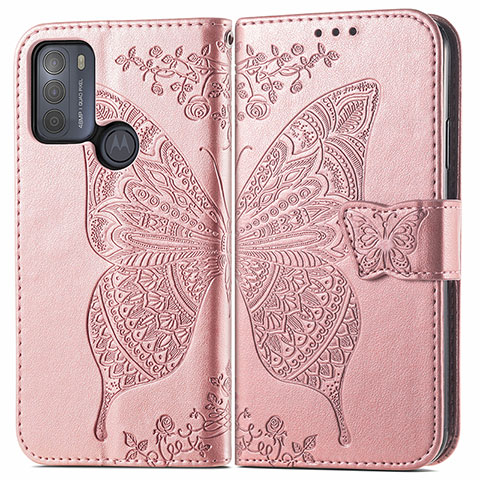 Coque Portefeuille Papillon Livre Cuir Etui Clapet pour Motorola Moto G50 Rose