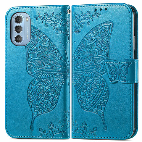 Coque Portefeuille Papillon Livre Cuir Etui Clapet pour Motorola Moto G51 5G Bleu