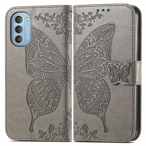 Coque Portefeuille Papillon Livre Cuir Etui Clapet pour Motorola Moto G51 5G Gris