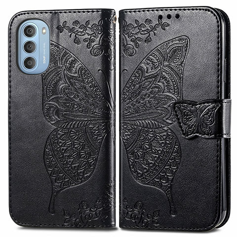 Coque Portefeuille Papillon Livre Cuir Etui Clapet pour Motorola Moto G51 5G Noir