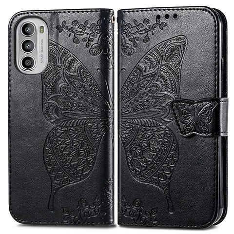 Coque Portefeuille Papillon Livre Cuir Etui Clapet pour Motorola Moto G52j 5G Noir