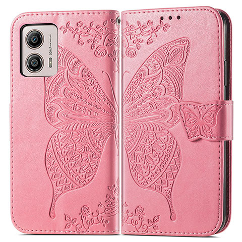 Coque Portefeuille Papillon Livre Cuir Etui Clapet pour Motorola Moto G53 5G Rose Rouge