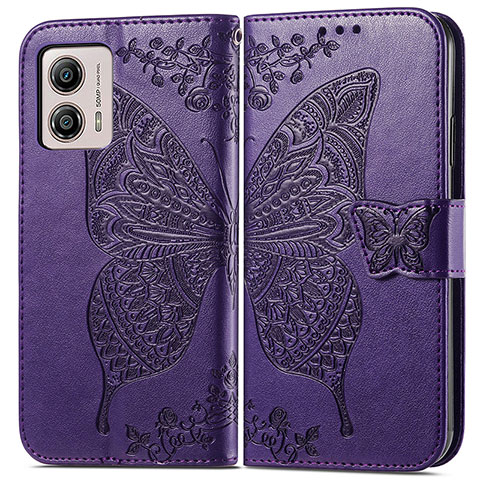 Coque Portefeuille Papillon Livre Cuir Etui Clapet pour Motorola Moto G53 5G Violet