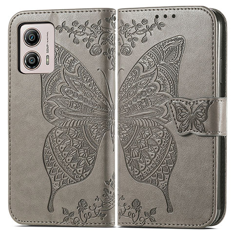 Coque Portefeuille Papillon Livre Cuir Etui Clapet pour Motorola Moto G53j 5G Gris