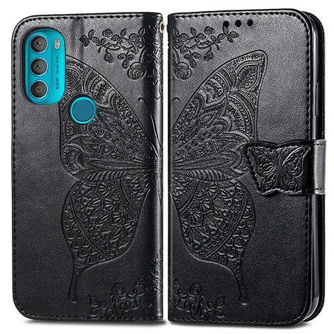 Coque Portefeuille Papillon Livre Cuir Etui Clapet pour Motorola Moto G71 5G Noir