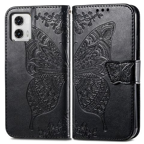 Coque Portefeuille Papillon Livre Cuir Etui Clapet pour Motorola Moto G73 5G Noir