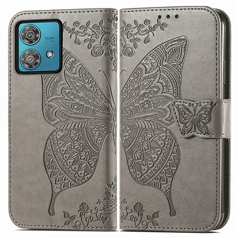 Coque Portefeuille Papillon Livre Cuir Etui Clapet pour Motorola Moto G84 5G Gris