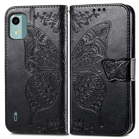 Coque Portefeuille Papillon Livre Cuir Etui Clapet pour Nokia C12 Noir