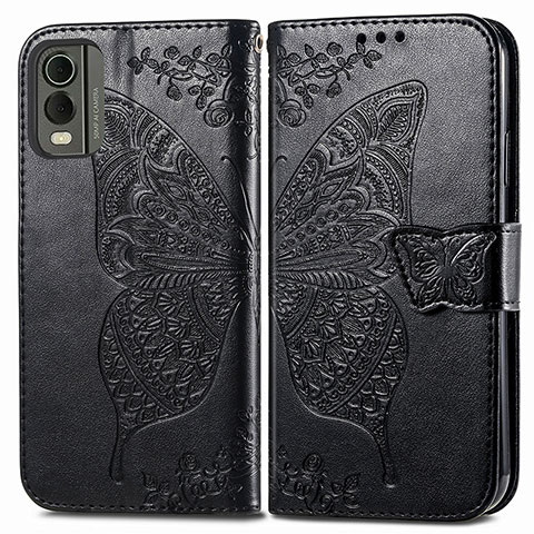 Coque Portefeuille Papillon Livre Cuir Etui Clapet pour Nokia C32 Noir