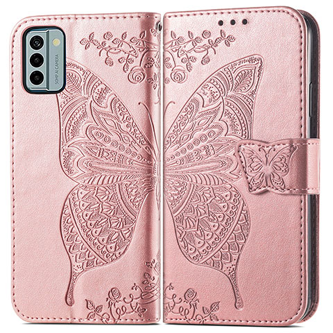 Coque Portefeuille Papillon Livre Cuir Etui Clapet pour Nokia G22 Or Rose