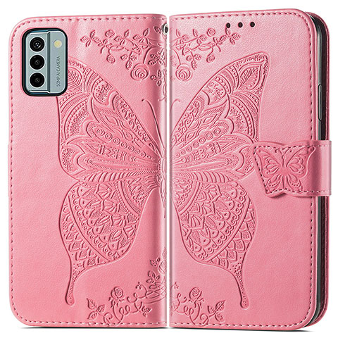 Coque Portefeuille Papillon Livre Cuir Etui Clapet pour Nokia G22 Rose Rouge