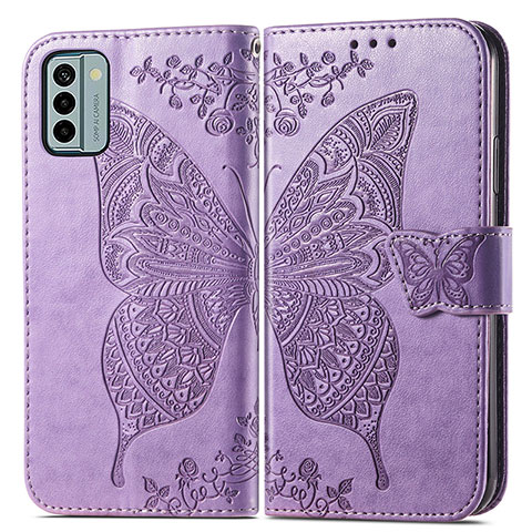 Coque Portefeuille Papillon Livre Cuir Etui Clapet pour Nokia G22 Violet Clair