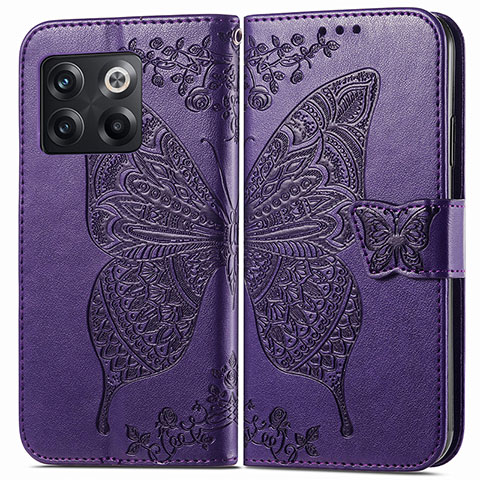 Coque Portefeuille Papillon Livre Cuir Etui Clapet pour OnePlus 10T 5G Violet