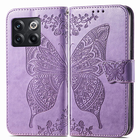 Coque Portefeuille Papillon Livre Cuir Etui Clapet pour OnePlus 10T 5G Violet Clair