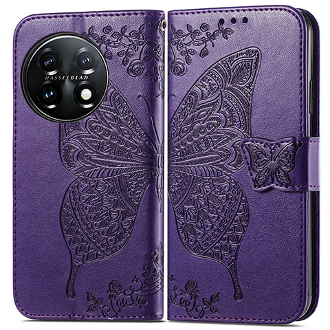 Coque Portefeuille Papillon Livre Cuir Etui Clapet pour OnePlus 11 5G Violet