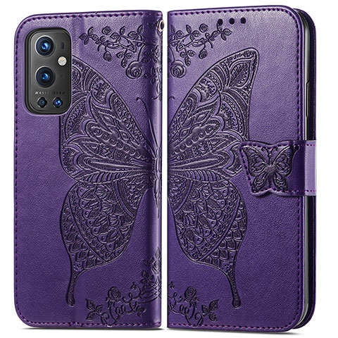 Coque Portefeuille Papillon Livre Cuir Etui Clapet pour OnePlus 9 Pro 5G Violet