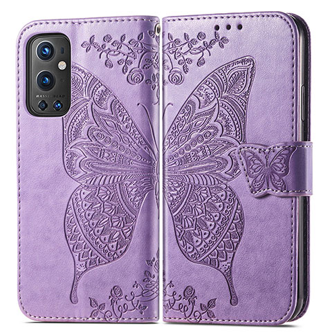 Coque Portefeuille Papillon Livre Cuir Etui Clapet pour OnePlus 9 Pro 5G Violet Clair