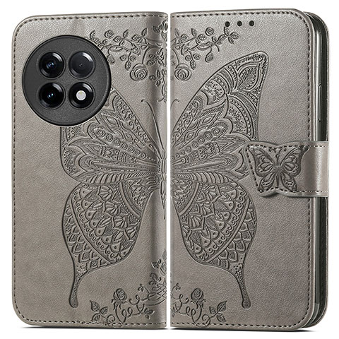 Coque Portefeuille Papillon Livre Cuir Etui Clapet pour OnePlus Ace 2 5G Gris