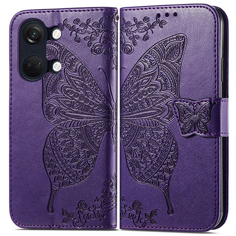 Coque Portefeuille Papillon Livre Cuir Etui Clapet pour OnePlus Ace 2V 5G Violet