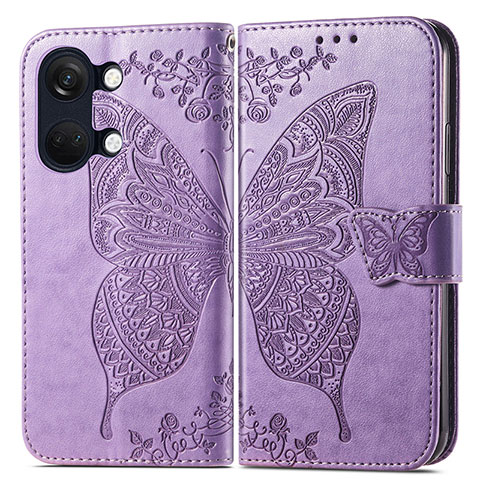 Coque Portefeuille Papillon Livre Cuir Etui Clapet pour OnePlus Ace 2V 5G Violet Clair