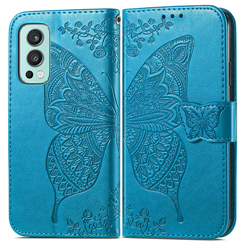 Coque Portefeuille Papillon Livre Cuir Etui Clapet pour OnePlus Nord 2 5G Bleu