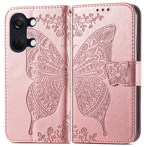 Coque Portefeuille Papillon Livre Cuir Etui Clapet pour OnePlus Nord 3 5G Or Rose