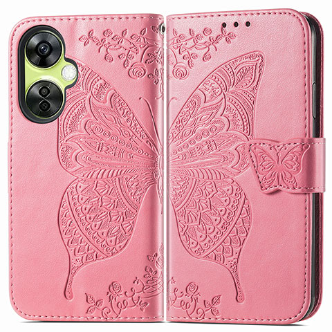 Coque Portefeuille Papillon Livre Cuir Etui Clapet pour OnePlus Nord CE 3 5G Rose Rouge