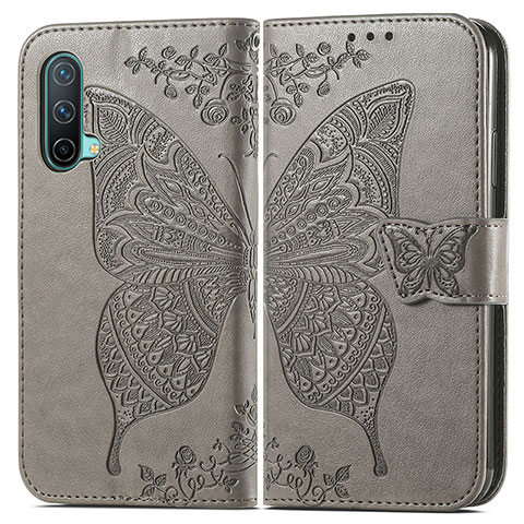 Coque Portefeuille Papillon Livre Cuir Etui Clapet pour OnePlus Nord CE 5G Gris