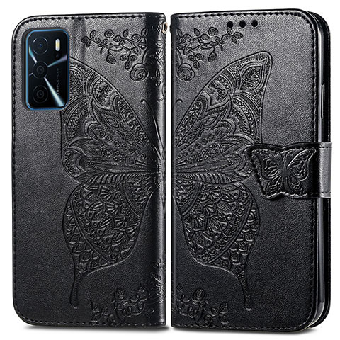 Coque Portefeuille Papillon Livre Cuir Etui Clapet pour Oppo A16 Noir